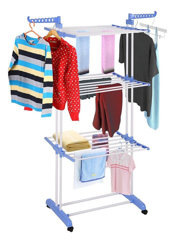 Tendedero Para Ropa Retractil 3 Niveles Colgador Con Ruedas