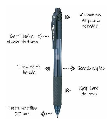 Boligrafo De Gel Liquido Retractil Pentel Energel-x, 0.7 Mm,