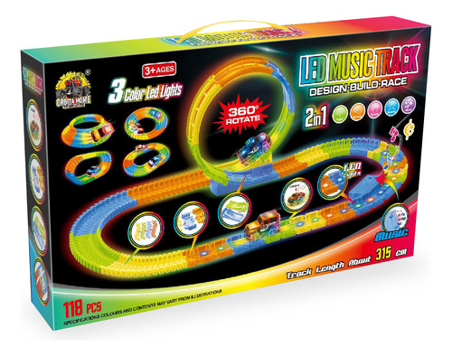 Pista Flexible 360º Con Auto Luminoso 118 Pcs