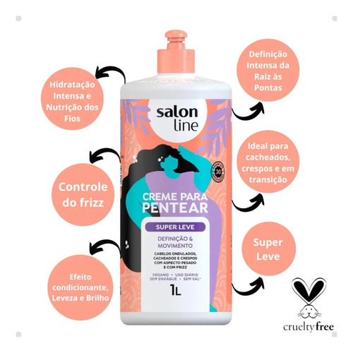 Creme Para Pentear Cabelo Super Leve Sem Sal Salon Line 1l
