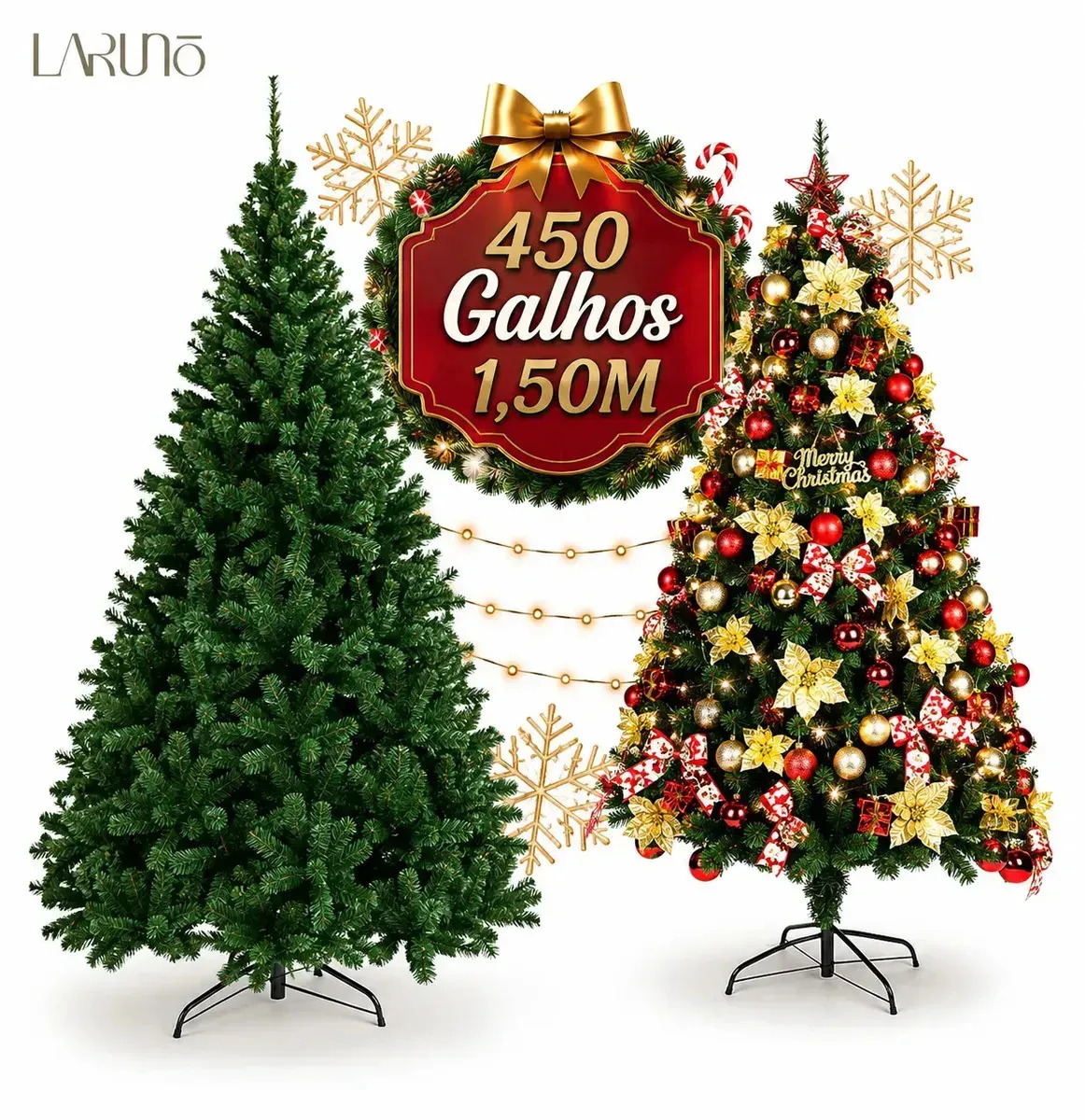 Árvore de Natal Canadense Pinheiro Luxuosa 1,50m 450 Galhos Cheios Verde Dobrável Decoração de Natal LARUNO