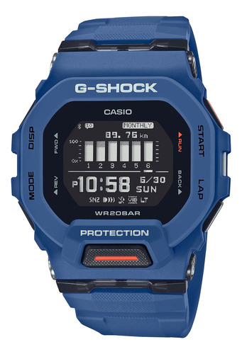 Reloj Casio Gshock Gbd-200-2d Bluetooth Running Velocimetro Color De La Malla Azul Color Del Bisel Azul Color Del Fondo Negro