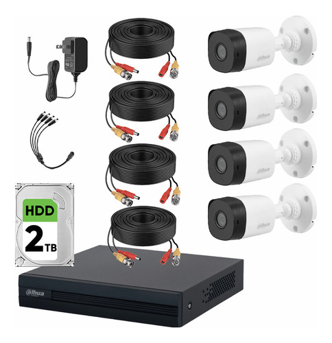 Kit Videovigilancia 4 Cámaras Dahua Bala Kit CCTV KIT4CH-2MP-CC-2TB