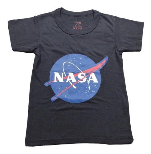 Polera Color Negra Con Estampado Nasa Logo Infantil 