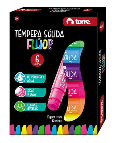 Tempera Solida Fluor 6 Colores 10 Gramos Torre
