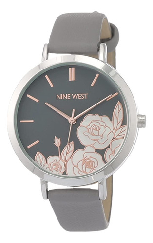 Nine West Reloj Con Correa De Esfera Floral Para Mujer, Gris