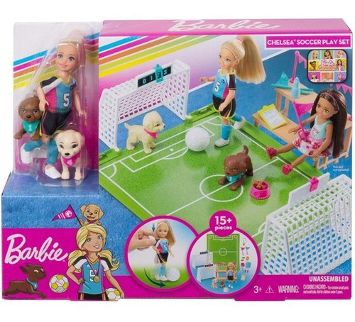 Boneca Barbie Chelsea Futebol Com Cachorrinhos Mattel Ghk37