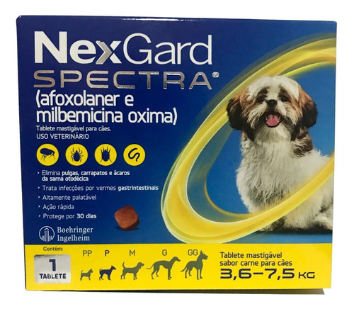 Nexgard Spectra 3,6 A 7,5kg 1 Cp Antipulgas E Vermífugo