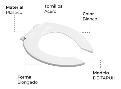 Asiento Para Wc O Taza De Baño Elongado Helvex Af-1 Blanco