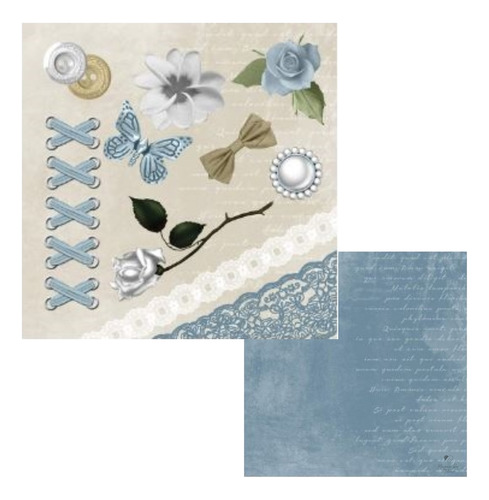 Papel Para Scrapbook Desenhos 30,5 X 30,5 Romântico Azul