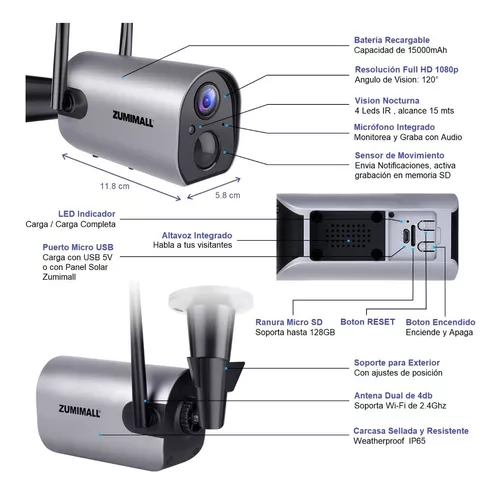 Camara Vigilancia Wifi Bateria Recargable Zumimall Gx1s Ip65
