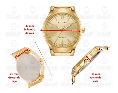Imagen 3 de 8 de Reloj Citizen 60919 Aw1552-54p Ecodrive Hombre Dorado Full