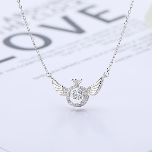 Collar Con Forma De Corazón En Forma De Ángel En Plata Ley 9