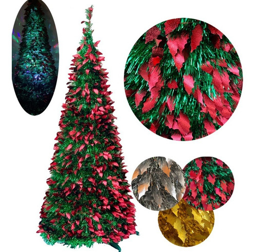 Imagen 1 de 10 de Arbol De Navidad Espiral Plegable 1,80 Mts Con Luz Led