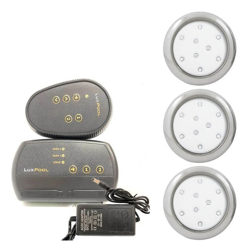 Kit 3 Refletor Led Piscina Rgb 9w Inox + Central Compacta En