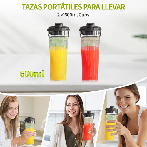 Fandbo Licuadora portátil 1.2l Con 2 Tazas Portátiles 6 Cuchillas 400w Con 20000 Rpm/min De Mano Rápido Y Eficiente