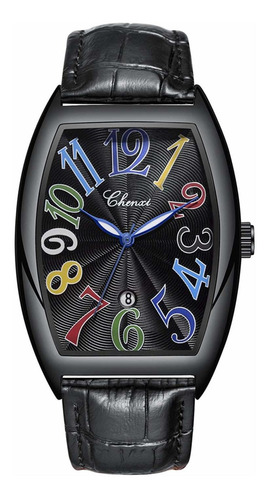 Reloj Hombre Chenxi Cx 8217-3 Cuarzo Pulso Negro En Cuero