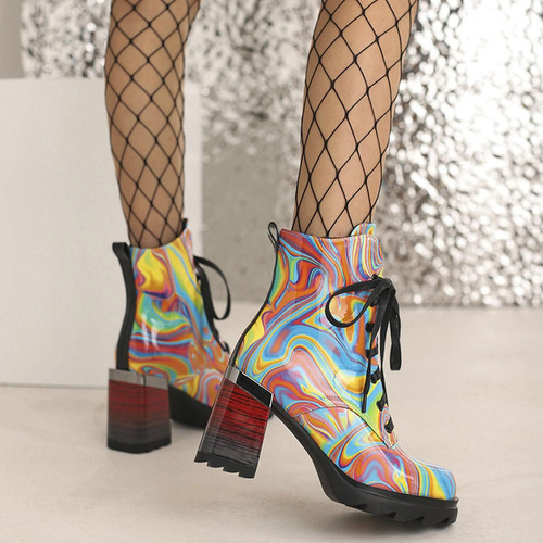 Botines Gruesos Con Tacón Alto Para Mujer, Plataforma, Venda