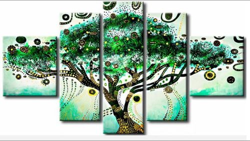 Cuadro Moderno Abstracto Árbol De La Vida Verde 130cm X 65cm