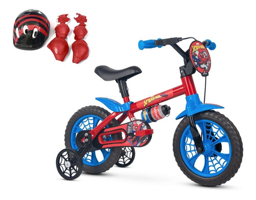 Bicicleta Infantil Aro 12 Spider Man Nathor + Kit Proteção
