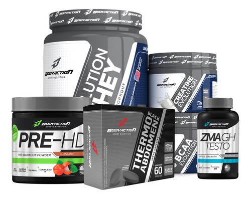 Kit Whey Creatina Bcaa Pre Treino Hd Thermo Abdomen Zma Sabor Chocolate