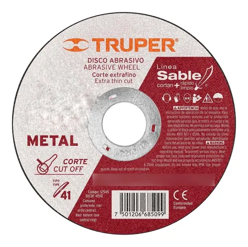 Disco Corte Extrafino De Metal De 4.1/2'', Alto Rendimiento