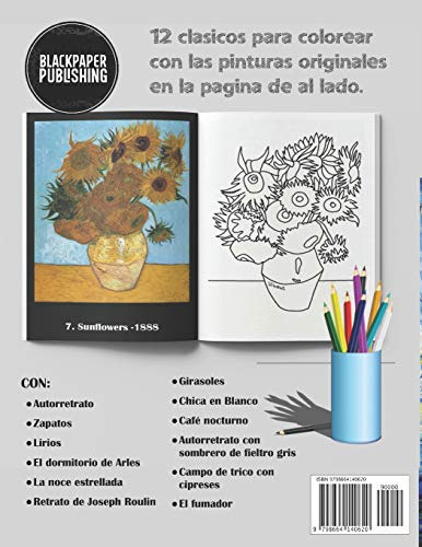 Van Gogh Libro De Colorear Vol. 1 12 Clasicos Para Dibujar, De Publishing, Blackpaper. Editorial Independently Published, Tapa Blanda En Español, 2020