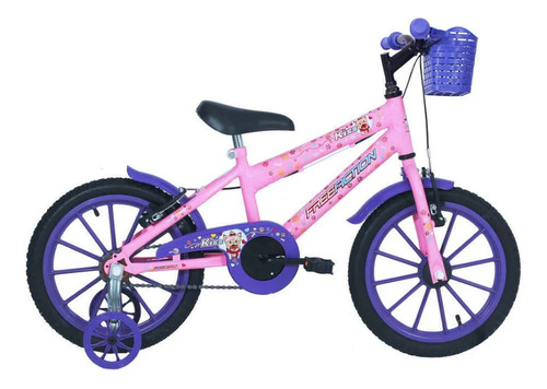 Bicicleta Freeaction Kiss Infantil Aro Rodinha E Cestinha Cor Rosa