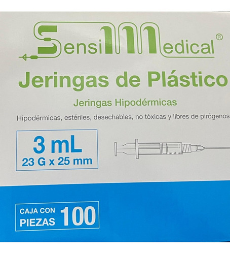 Jeringa Aguja Azul De 3ml 23g X 25 Mm Sensimedical