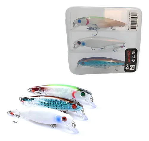 Kit 3 Iscas Artificiais Minnow Marca AOSTSOA Tucunaré Robalo Meia Água