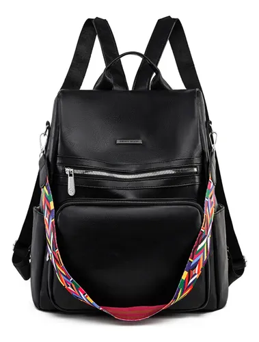 Bolsa Feminina Antifurto Impermeável Mochila Casual  De Costa Preto
