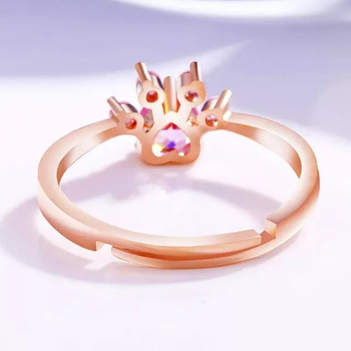 Imagen 3 de 4 de Anillo Pata De Gato Ajustable Plata 925 Baño Oro Rosa Gatito