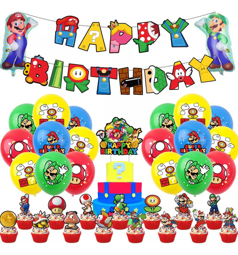 Globos De Cumpleaños Decoración Mario Bros Fiesta Temática