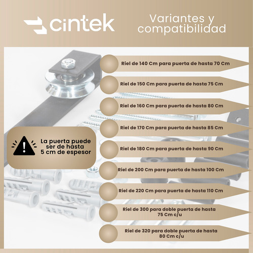 Kit Puerta Corrediza Granero Riel 1.60 Metros Cintek