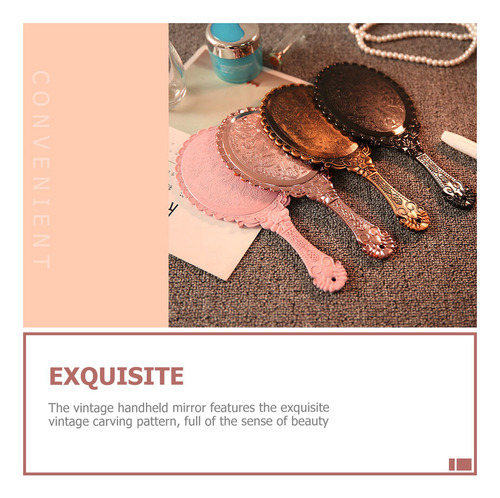 S Espejo De Maquillaje Con Mango De Metal, Mango Retro, 12