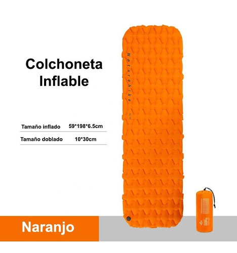Imagen 1 de 6 de Naturehike - Colchoneta Inflable Ultraligera 1 Plaza Naranja
