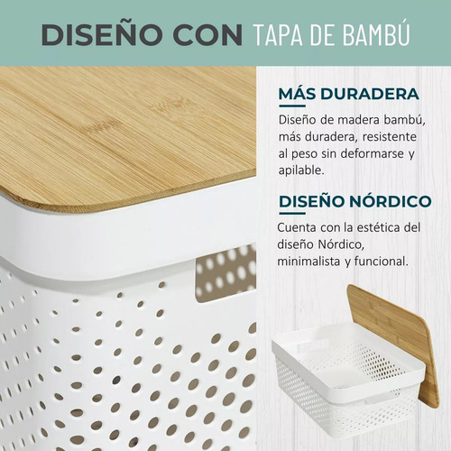 Caja Organizadora Con Tapa Bambu Canastos Multiuso 11 Litros