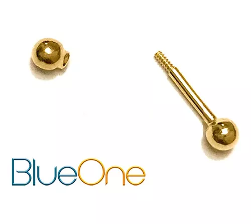 Piercing De Orelha Reto Bolinha 3mm Ouro 18k 750