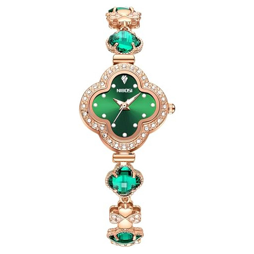 Reloj De Mujer Analógico Con Trébol Y Esfera Verde, Reloj De