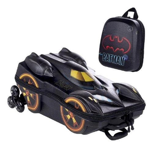 Mochila Batman Beware Escolar 3d Rodinha Lancheira Maxtoy