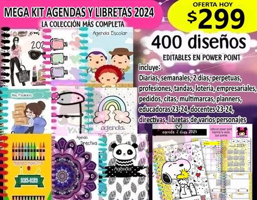 400 Agendas 2024 Libreta Mega Kit Imprimible Editable Oferta