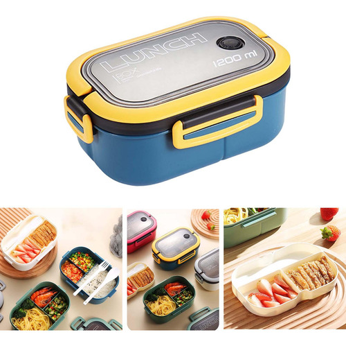 Bento Box Lunch Container 2 Capas 3 Compartimentos Fácil De