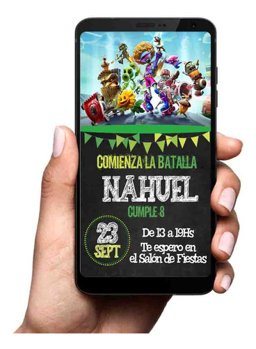 Invitación Digital Tarjeta Imprimible Plantas Vs Zombies