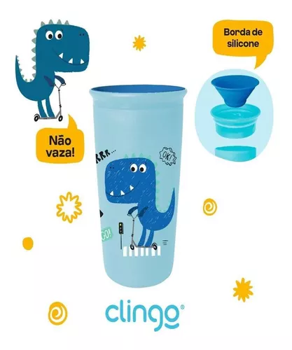 Copo Infantil Transição Para Bebês 12 Meses 360 Antivazamento Grande 235 mL  Clingo - Dino