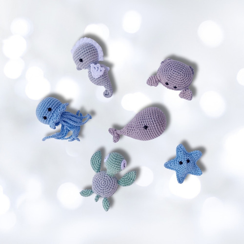 Mini Animais Marinhos Em Crochê Amigurumi Em Tons De Azul