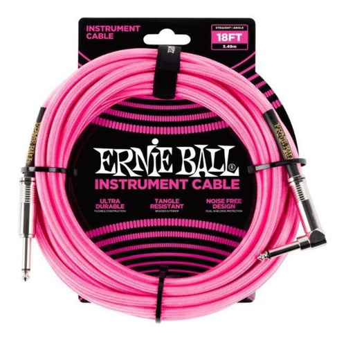 Cabo Ernie Ball 5,48m Plug Reto/l Trancado Neon Rosa 13006