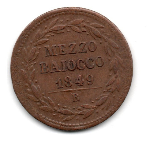 Estados Papales Moneda 1/2 Baiocco Año 1849 Km#1340 Vaticano