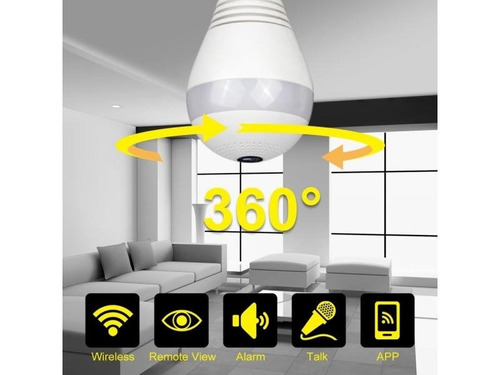 Cámara Panorámica Vr Tipo Bombillo Wifi 360° Led Espia Hd