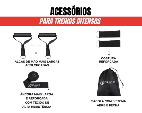 Kit Tubing Pro Elástico Extensor 11 Peças 68kg Bravus Sport