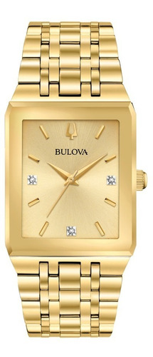 Bulova Quadra 97d120 Diamonds Gold Reloj Hombre 30.75mm